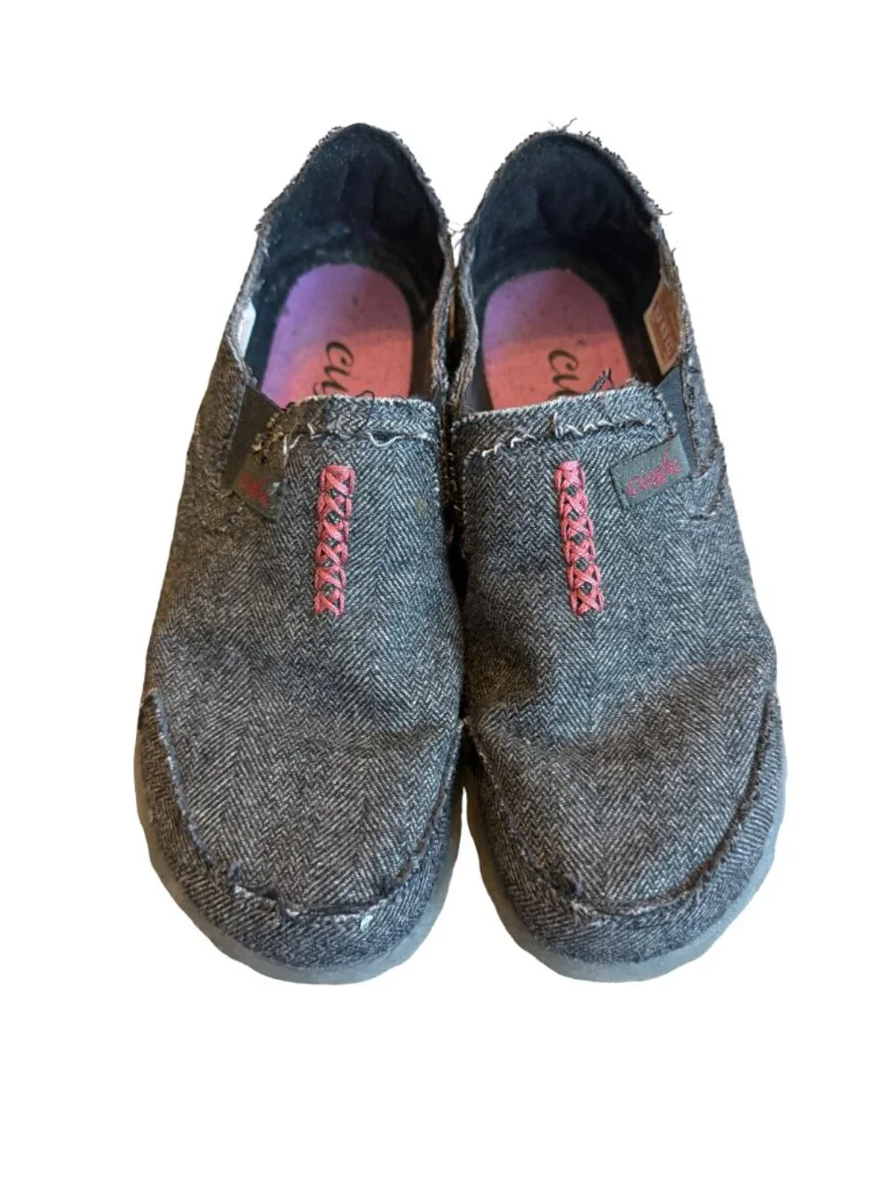 Cushe Slipper II Grey Herringbone Canvas Slip On Loafer Moccasin Size 7 Women's